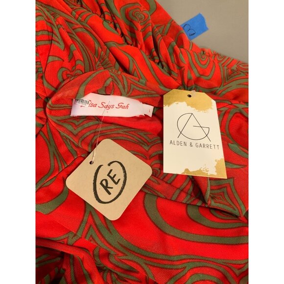 Lisa Says Gah Elenor Wild Hearts Red Ruched Mesh Mini Dress NWT, Size L - Picture 7 of 7